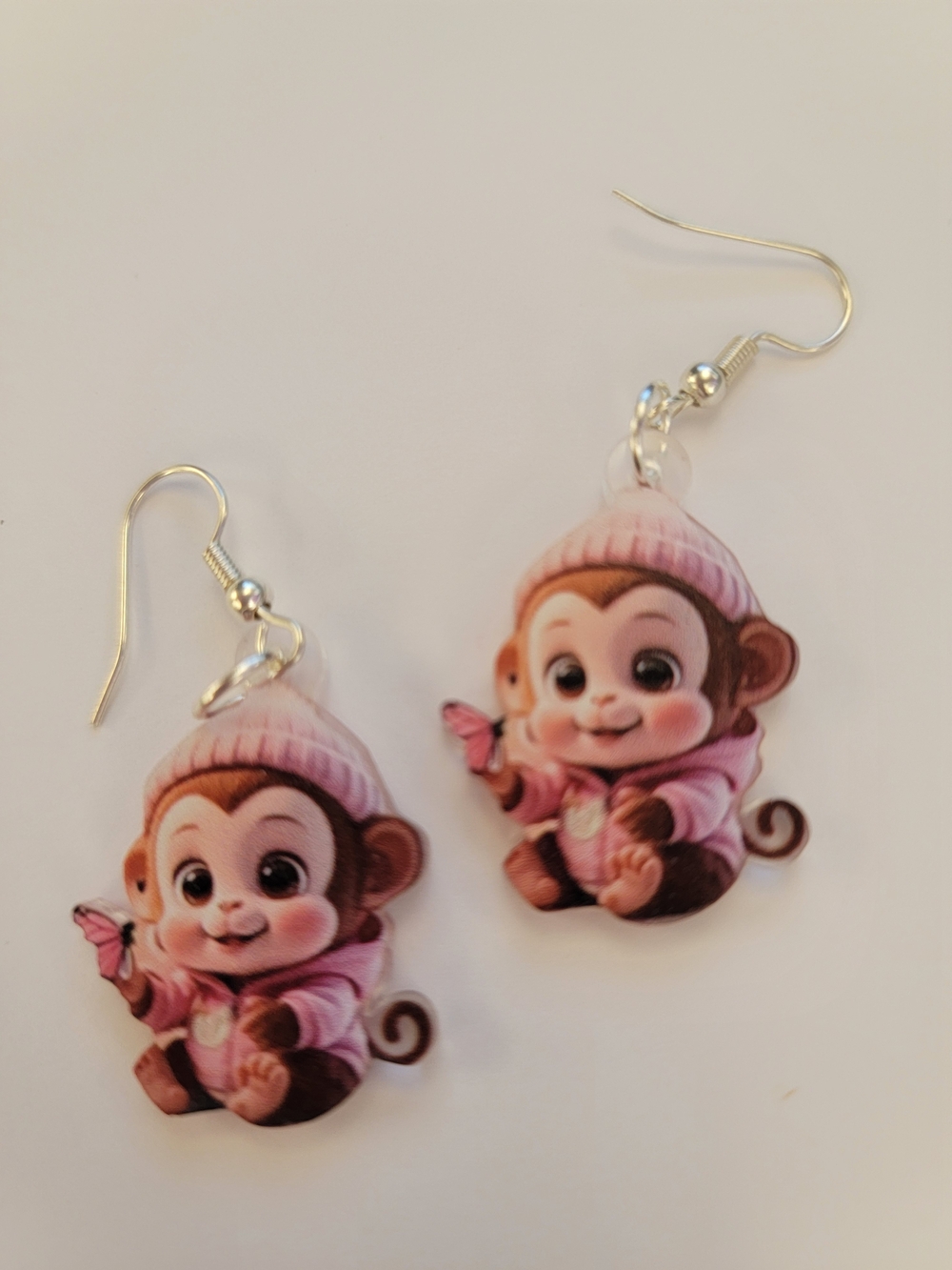 Cute Baby Monkey Pink Cartoon Dangle Earrings